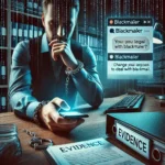 image of a person dealing with a blackmailer in a serious and composed manner.